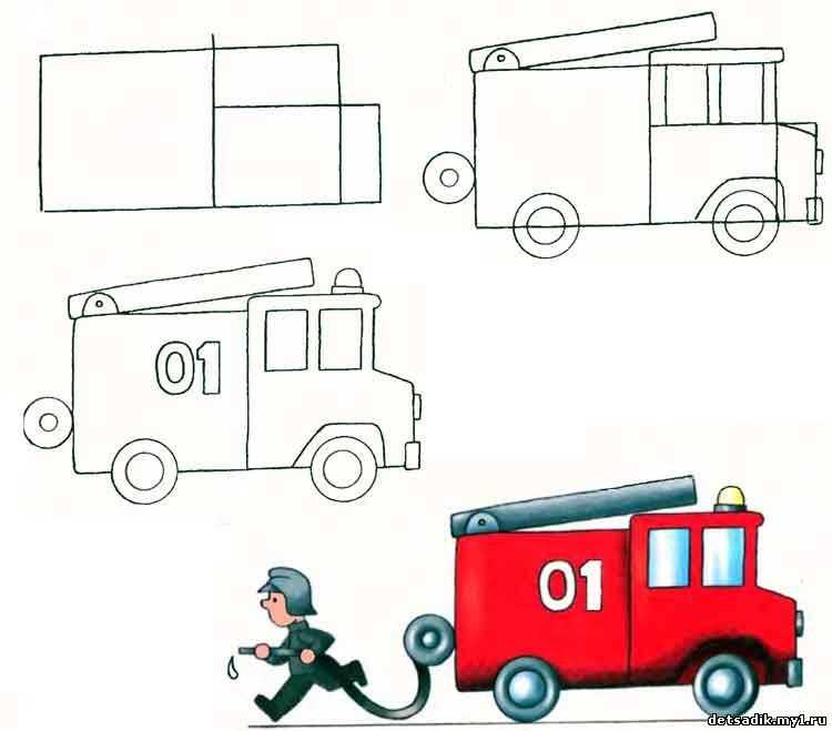 Как нарисовать пожарного: поэтапно для детей