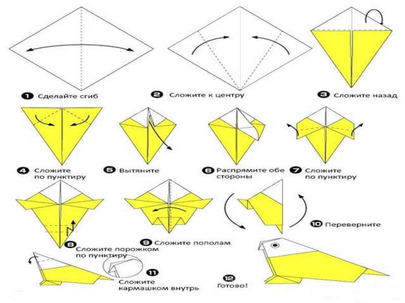 Сборка фигур оригами попугая из бумаги: схемы и инструкции