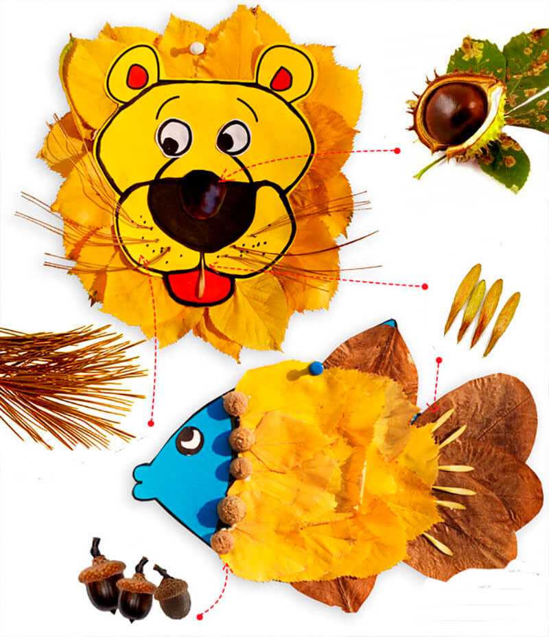 Как сделать аппликацию из осенних листьев своими руками пошаговые мастер-классы изготовления совы рыбки льва павлина портрета ёжика и дерева с фото примерами