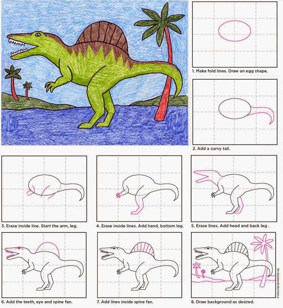 Как нарисовать динозавра: легко и поэтапно, как нарисовать стегозавра, трицератопса, тиранозавра, велоцираптора, спинозавра, диплодока.