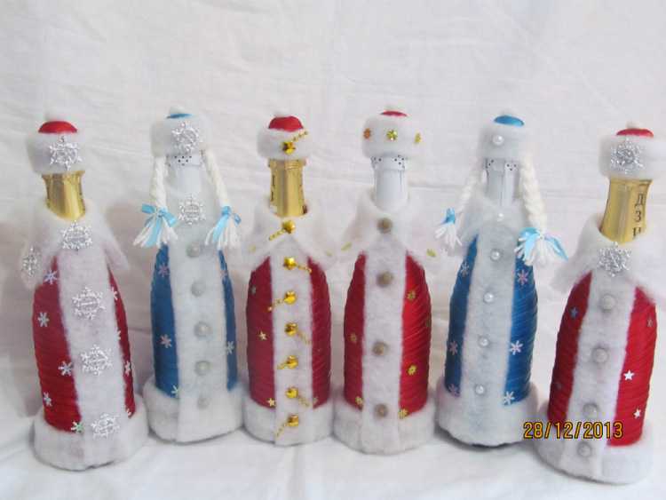 Чехол на бутылку шампанского на новый год своими руками, как украсить бутылку лентами и конфетами