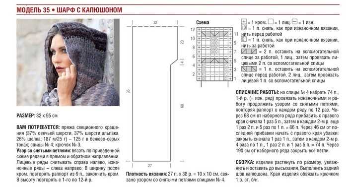 Шарф-капюшон спицами, 20 схем и описаний для вязания шарфа,  вязание для женщин