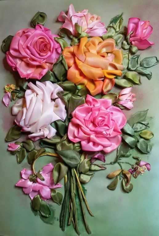 Вышивка лентами картина из роз. розовые сны. мастер класс с фото