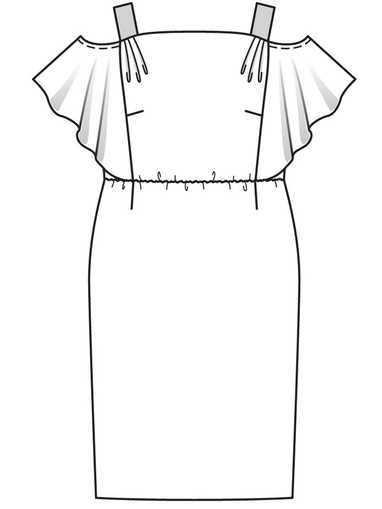 Платье с открытыми плечами и воланами - выкройка, интересные идеи и модели
