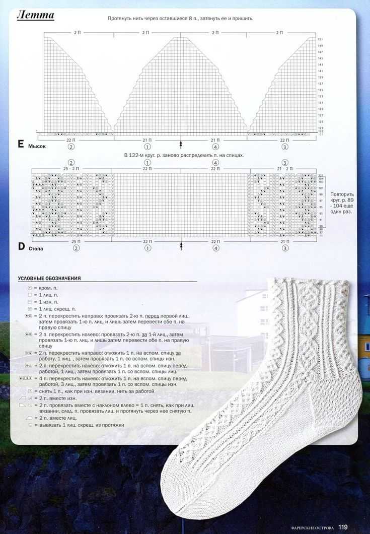 Узоры для носков на 5 спицах схемы с описанием