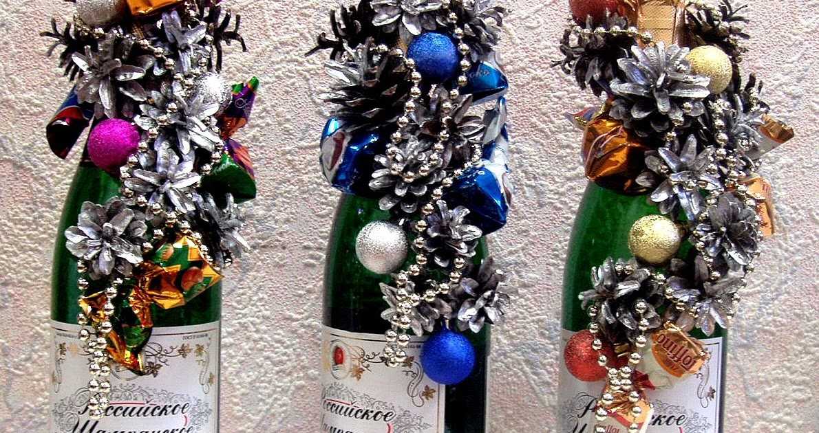 Как украсить бутылку шампанского на новый год 2021 своими руками - 40 фото идей