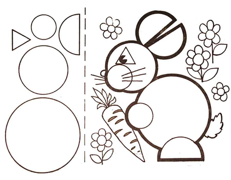 Аппликация из кругов цветной бумаги с шаблонами: слон и медведь