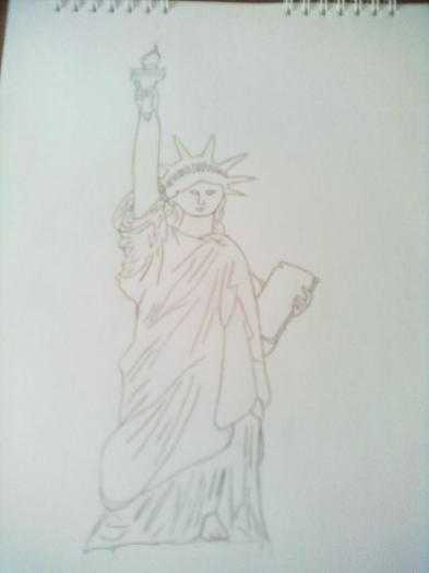 Как нарисовать статую свободы от руки карандашом?