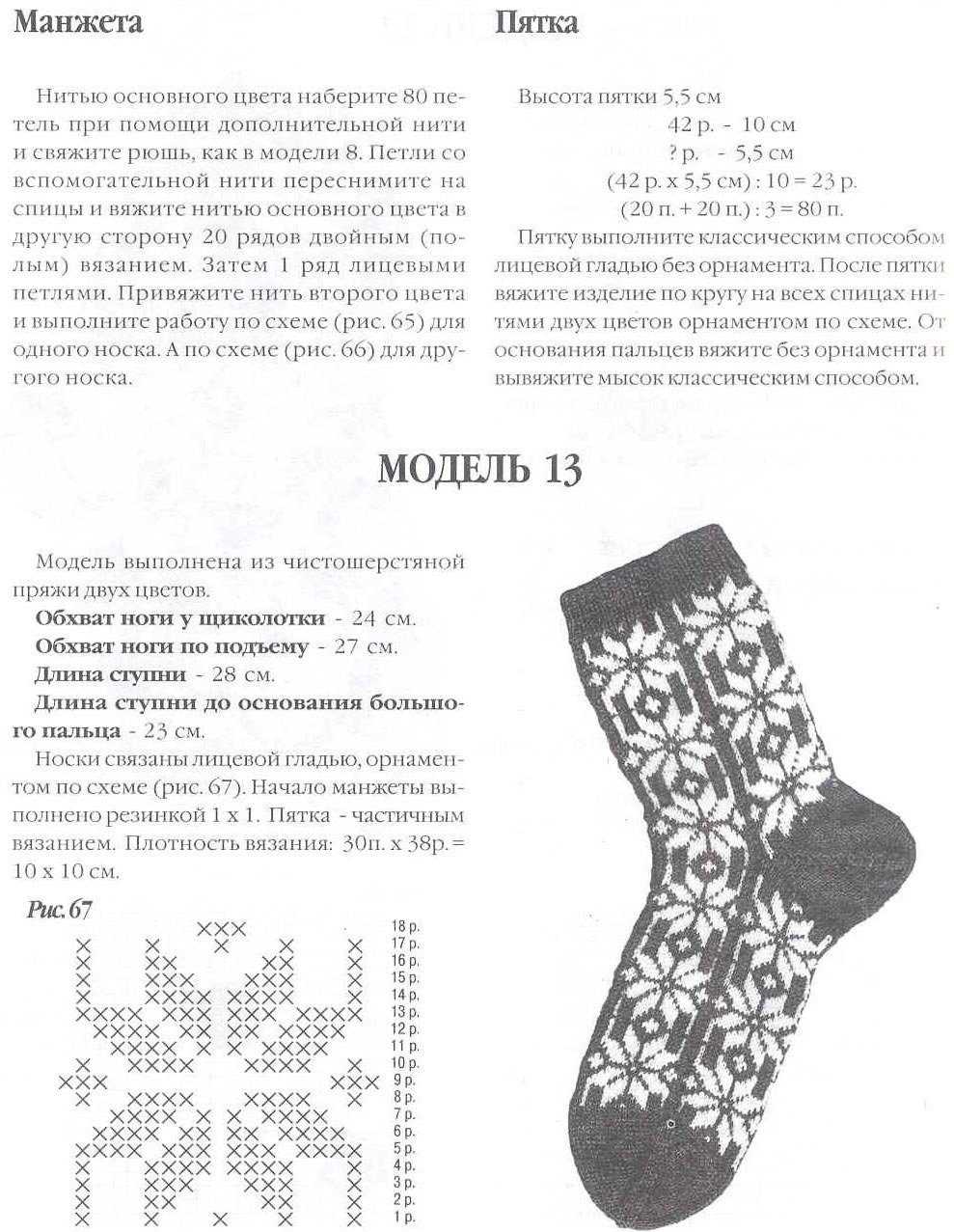 Носки схема вязания спицами