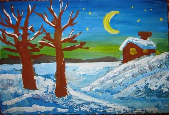 Мастер-класс по рисованию. пейзаж зимняя ночь. | страна мастеров