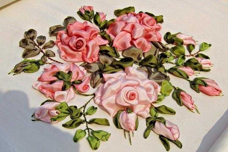 Вышивка лентами розы - пошаговая инструкция для начинающих