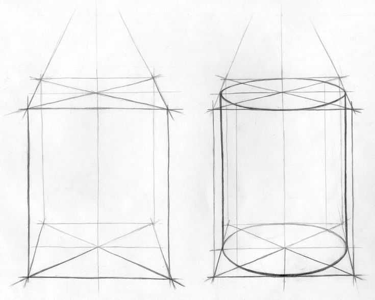 Рисунок геометрических фигур карандашом с перспективой, тенью поэтапно на плоскости, линейно для детей