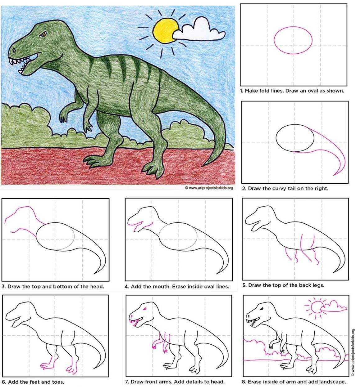Как нарисовать динозавра поэтапно карандашом. топ вариантов для начинающих