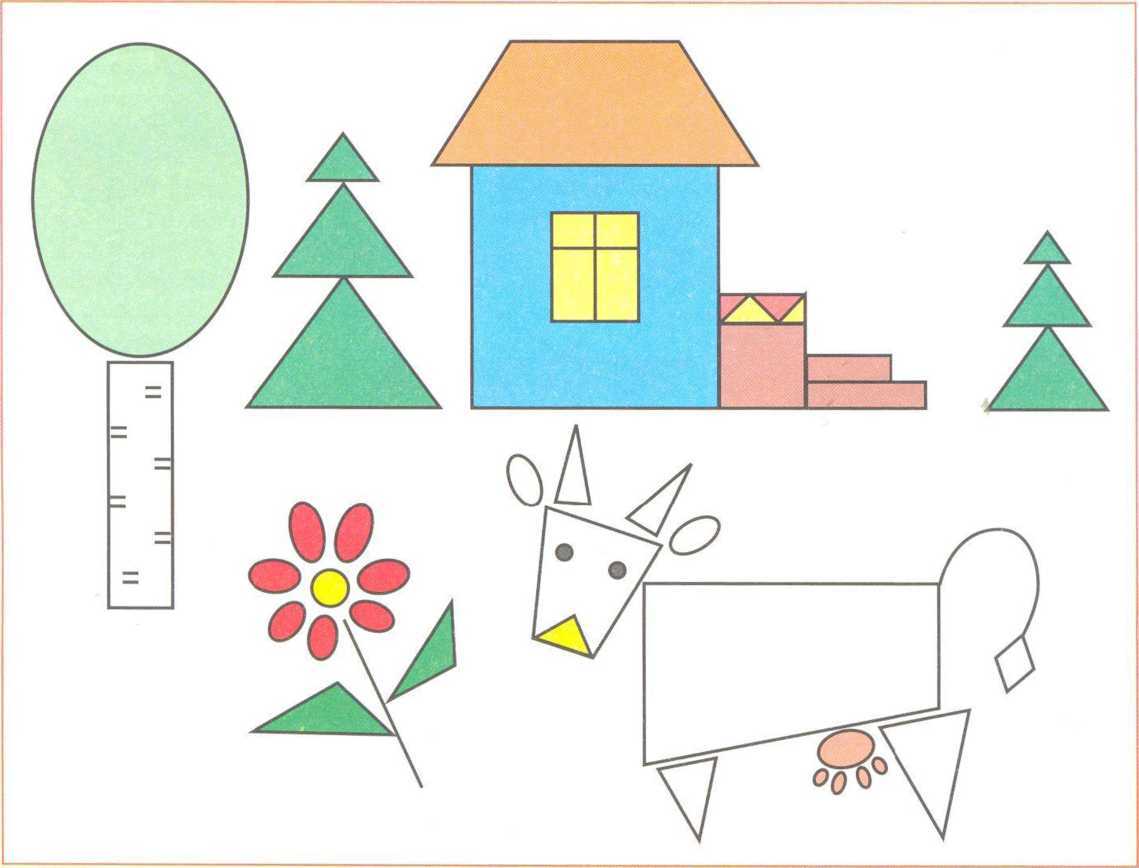 Животные из геометрических фигур: картинки для детей