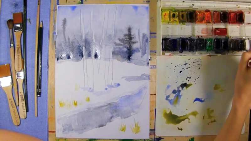 Картина панно рисунок мастер-класс рисование и живопись зимний пейзаж морозное утро мастер-класс по рисованию  гуашь