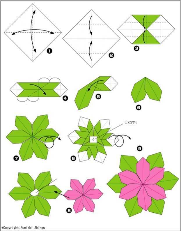Оригами цветов из бумаги. схемы