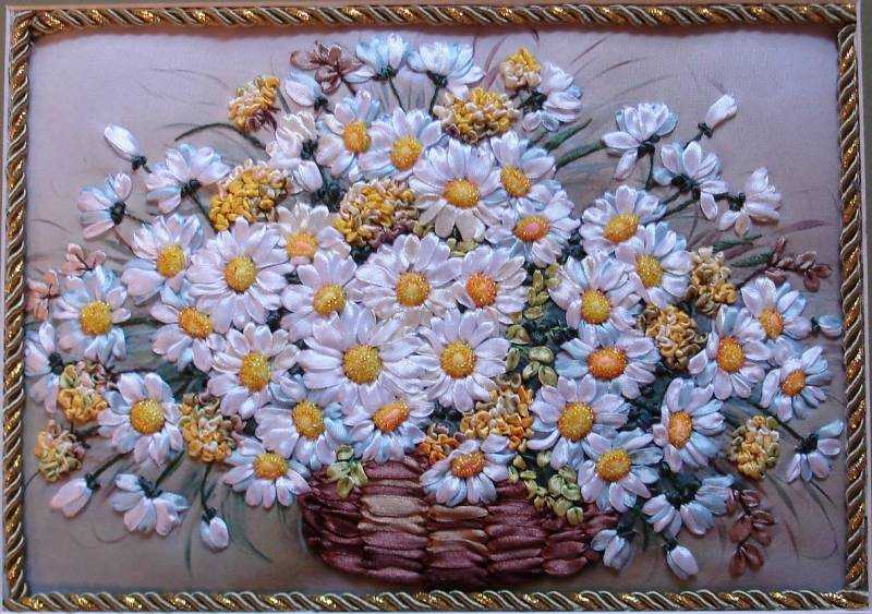 Вышивка лентами картины: цветочное счастье своими руками - мастер класс с фото