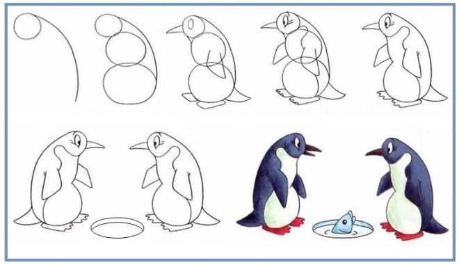 Как нарисовать пингвина акварелью поэтапно: инструкция для детей с описанием и фото