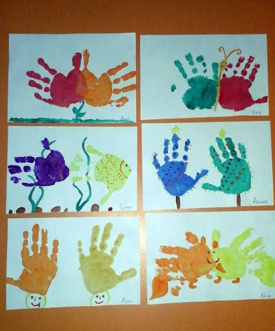 Аппликации из ладошек из цветной бумаги для детей: осеннее дерево, ежик, павлин, цветы