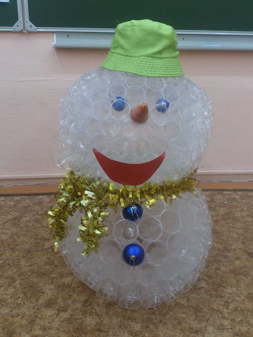 Снеговик из пластиковых стаканчиков своими руками пошагово