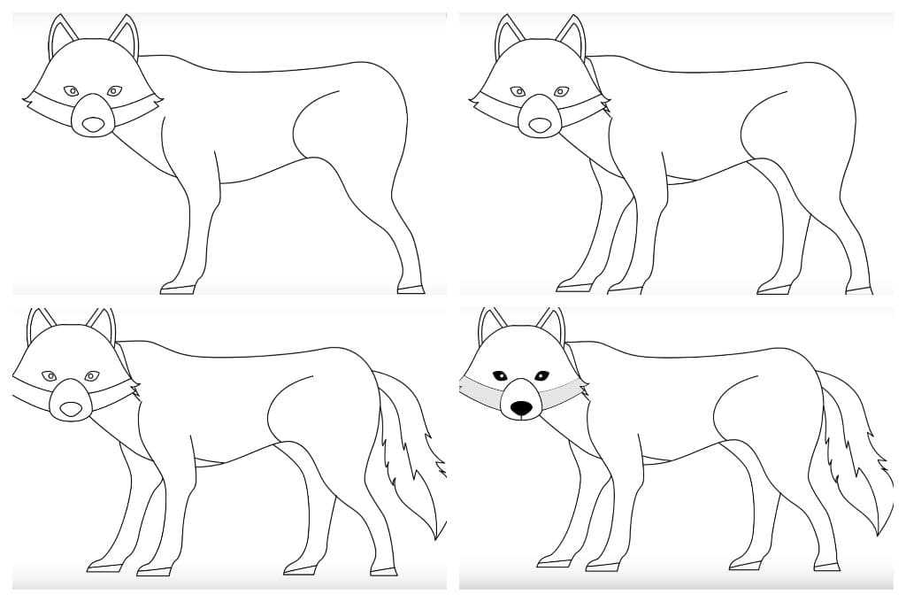 Как нарисовать вой волка  поэтапно 4 урока