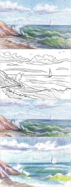 Как нарисовать море карандашом, акварелью, маслом, гуашью - поэтапные инструкции для начинающих