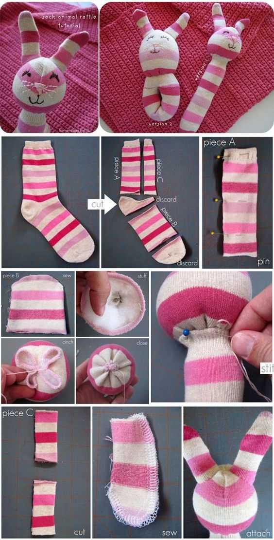 Игрушки из носков своими руками схемы. как сделать мягкую игрушку в виде зайчика. игрушки из носков и детских колготок