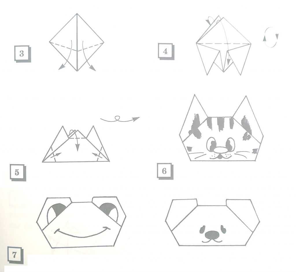 Простые схемы оригами для детей голова собаки и голова кошки