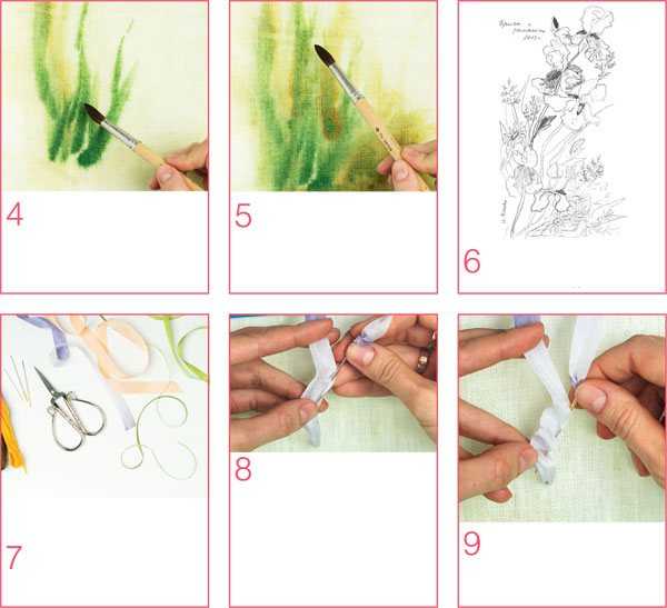 Вышивка лентами для начинающих пошагово: васильки, бутон розы, бабочки и вышивка корзины