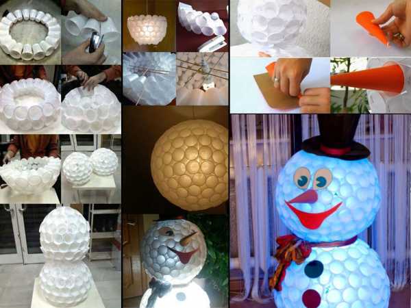 Креативный снеговик из пластиковых стаканчиков своими руками пошагово