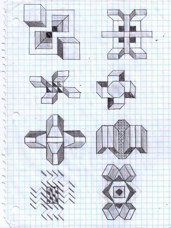 Легкие и сложные рисунки по клеточкам для срисовки: геометрические, маленькие, объемные картинки для начинающих
