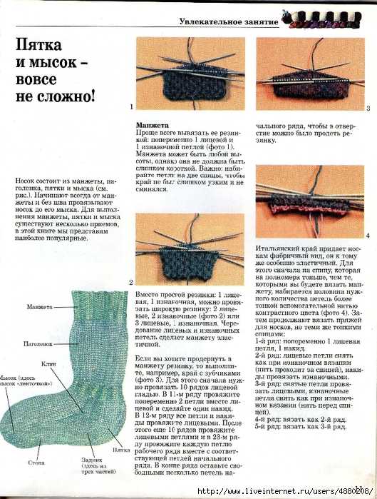 Вязание пятки носка способы вязания пятки носка на 5 спицах