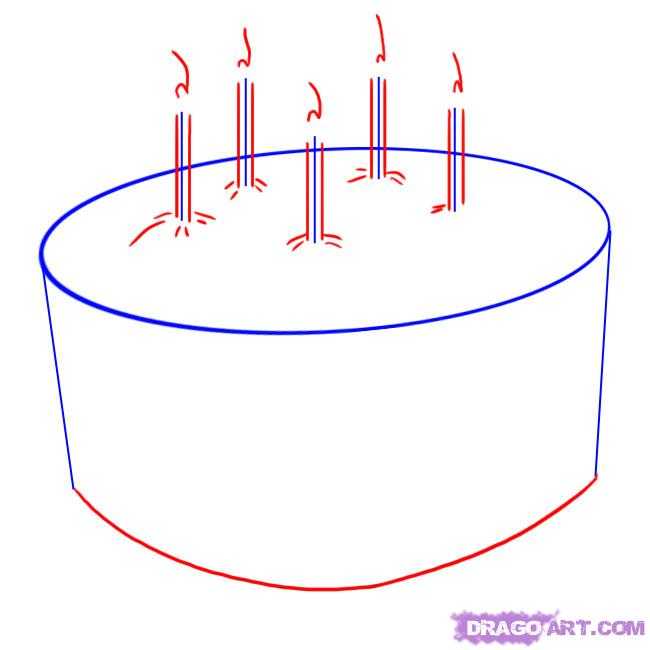 Как нарисовать торт на день рождения поэтапно легко и просто